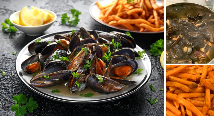 Mussels with mushrooms beer cheddar & fries!