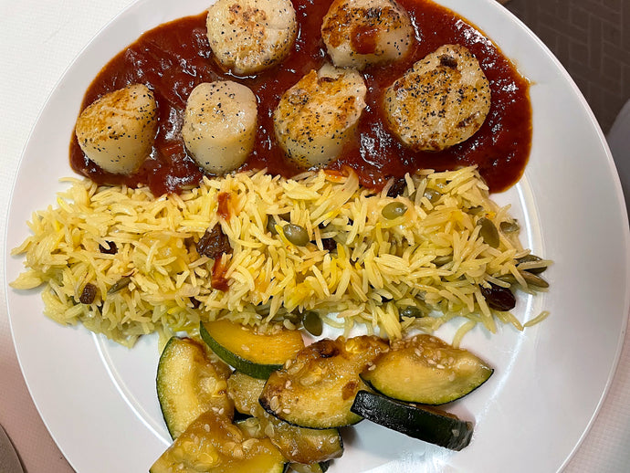 Seared Scallops with a Saffron Tomato Sauce