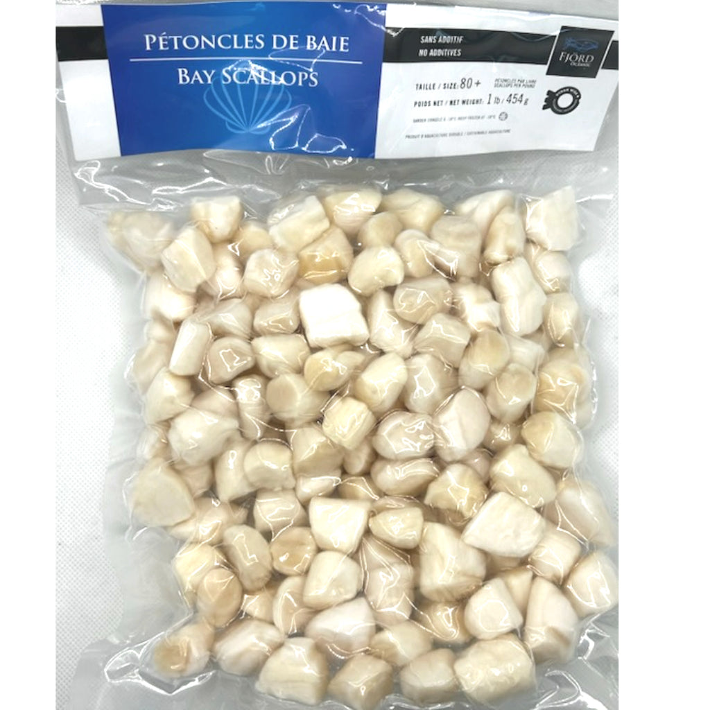 bay scallops 80 plus per pound 454 gram package frozen product by Fjord