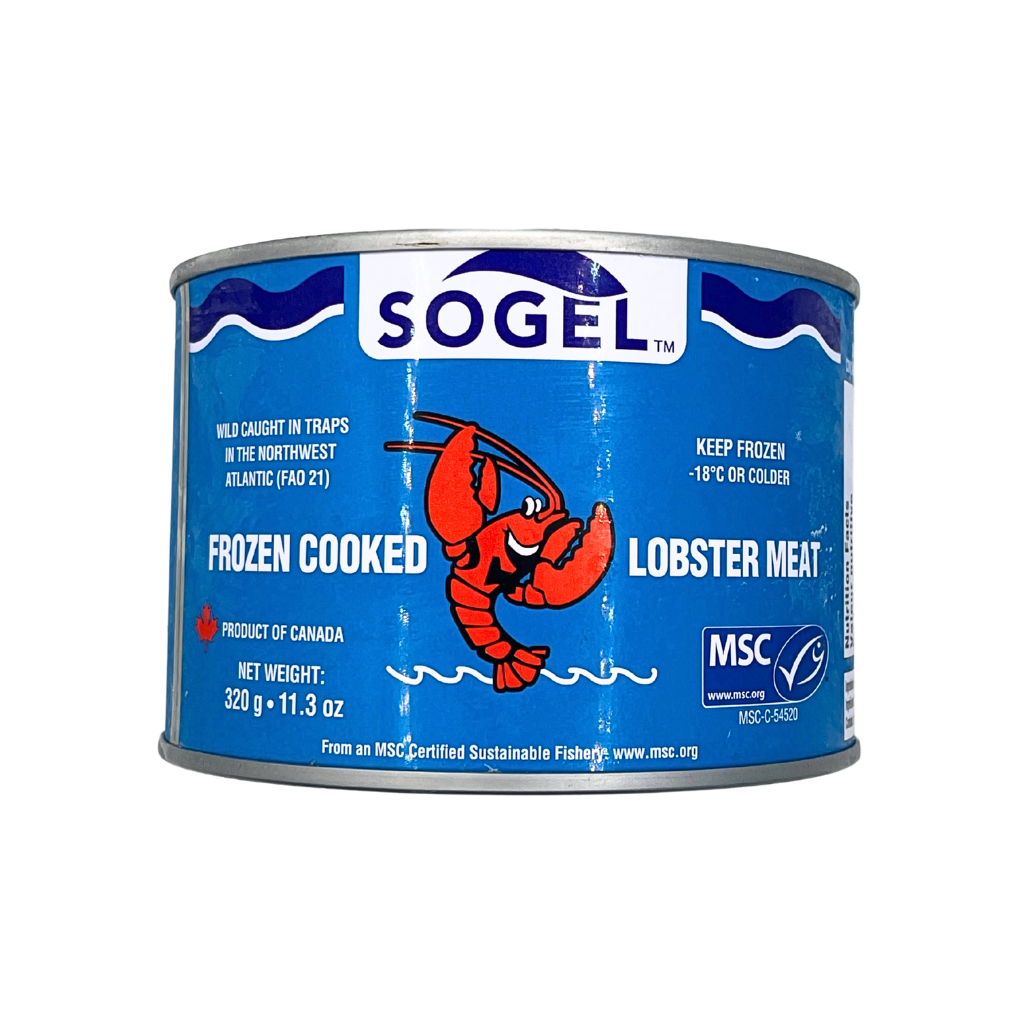 wild atlantic lobster meat cooked product of Canada 320 grams tin keep frozen 