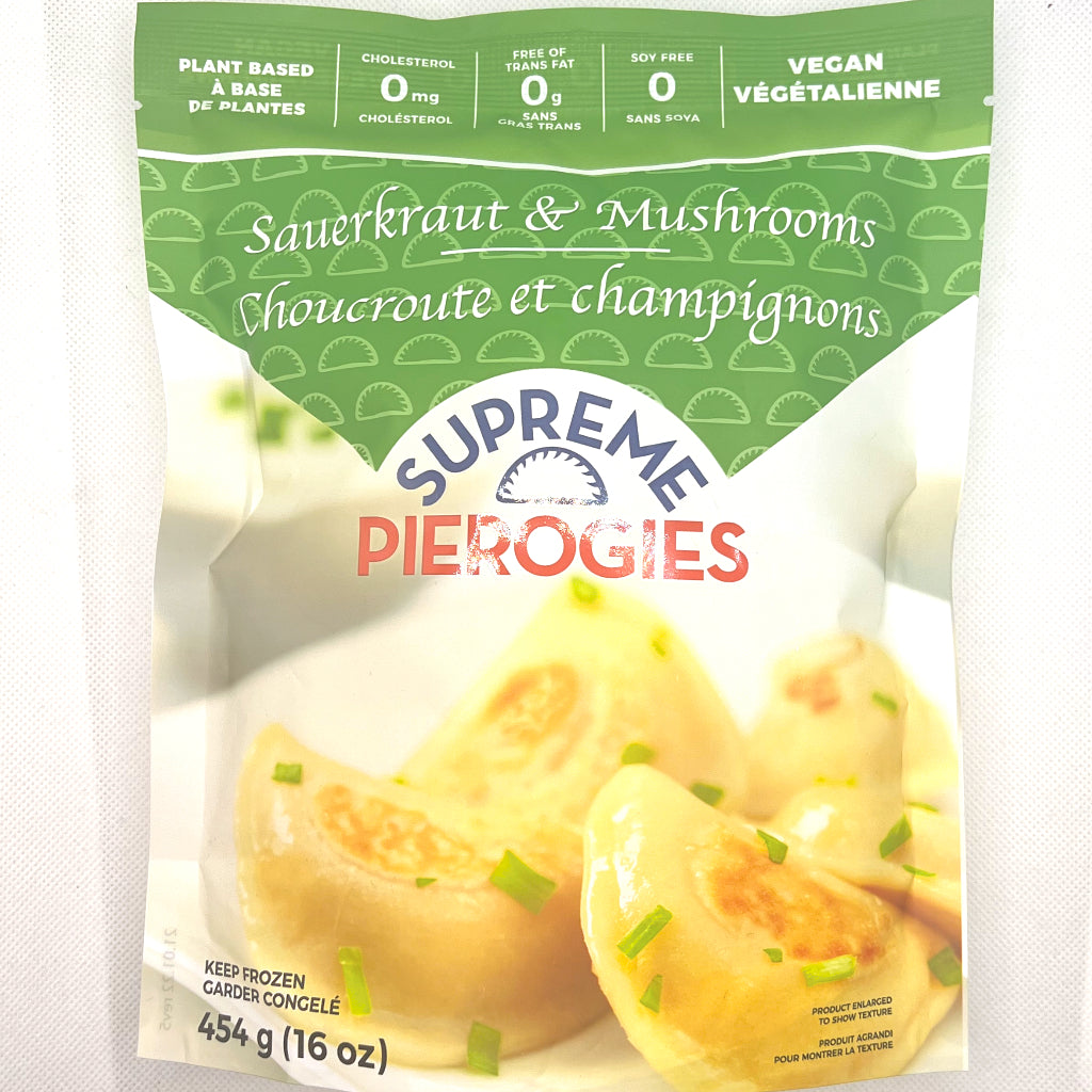 sauerkraut and mushroom perogies vegan frozen ready to cook 454 grams by supreme perogies
