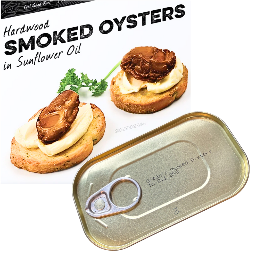 smoked oysters in a tin hardwood smoked in sunflower oil 85 grams by Oceans