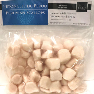 Peruvian scallops medium sized 40-60 per pound 454 grams frozen